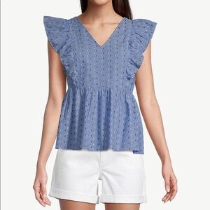 LOFT CLIP FLUTTER BOW BACK TOP